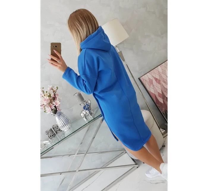 Šaty s kapucí a bočním rozparkem chrpově modré