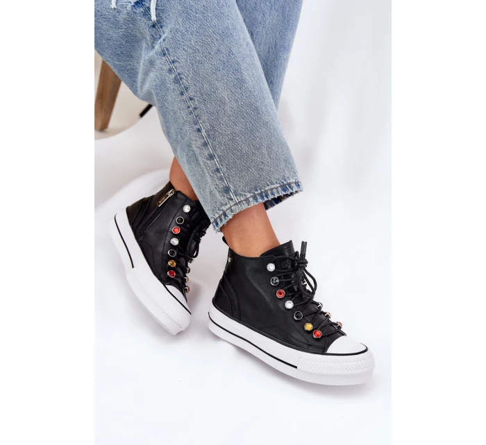 Kožené Vysoké Tenisky Dámské model 21691443 Černé - Goe