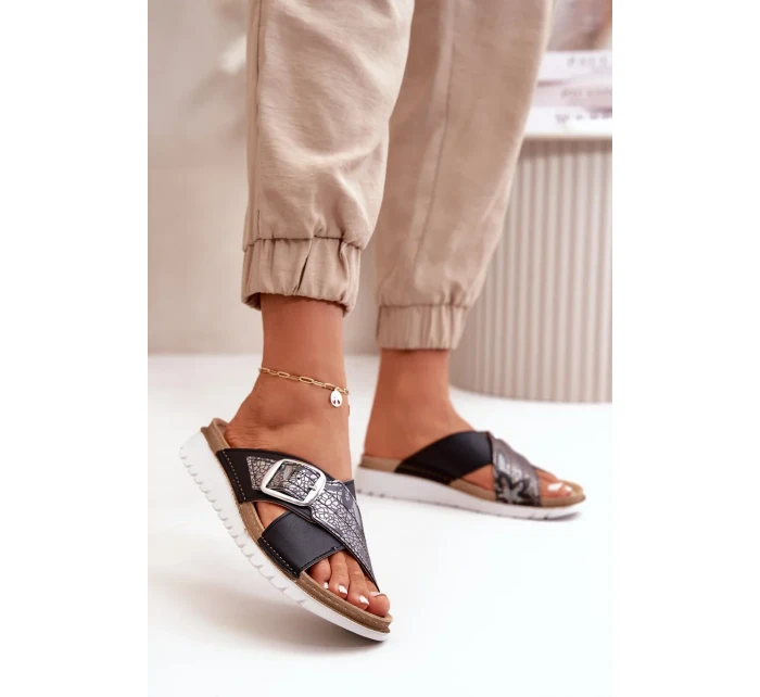 Pohodlné Dámské Pantofle S Přezkou Inblu Černé Pohodlné Dámské Pantofle S Přezkou Inblu Černé