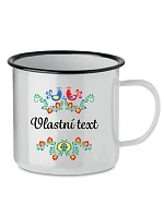 Personalizovaný bílý retro plecháček s folklórním vzorem