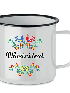 Personalizovaný bílý retro plecháček s folklórním vzorem