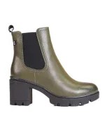 Pěkné  kotníčkové boty dámské zelené na širokém podpatku