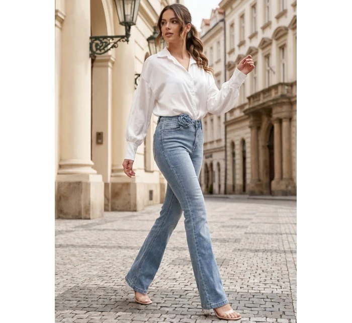 Dámské džínové zvonové kalhoty s květinou FLOWERSSE modré FashionStreet UY2677 Dámské džínové zvonové kalhoty s květinou FLOWERSSE modré FashionStreet UY2677