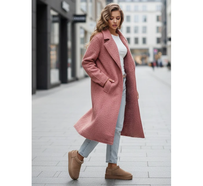 Dámský dlouhý kabát z ovčí kůže růžový FashionStreet NY0755z