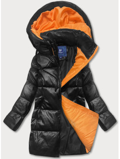 Černo-oranžová volná dámská bunda z ekologické kůže (AG6-21)