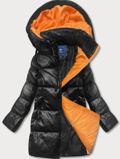 Černo-oranžová volná dámská bunda z ekologické kůže (AG6-21)