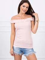 Třpytivá halenka s volánky pudrově růžová