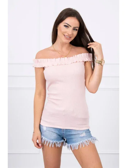 Třpytivá halenka s volánky pudrově růžová Třpytivá halenka s volánky pudrově růžová