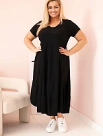 Dámské šaty plus size s krátkým rukávem a volánem z lehké viskózy černá