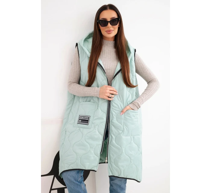 Dámská prošívaná vesta Plus Size s kapucí na zip mátová