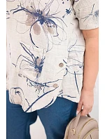 Dámská bavlněná halenka Plus Size s krátkým rukávem a kapsou béžová