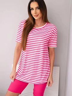 Dámský viskózový pruhovaný komplet s krátkým rukávem a šortkami fuchsiová