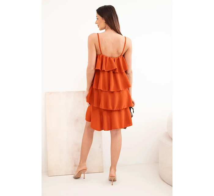 Dámské mini šaty na ramínkách s volánky rezavá Dámské mini šaty na ramínkách s volánky rezavá