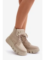 model 21673696 Kožené Boty Dámské Na Platformě Zateplené Béžové - Zazoo
