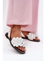 Kožené sandály na plochém podpatku bílé model 21694281 - Zazoo