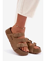 Dámské pantofle na masivní platformě s pásky Big Star TT274530 Camel