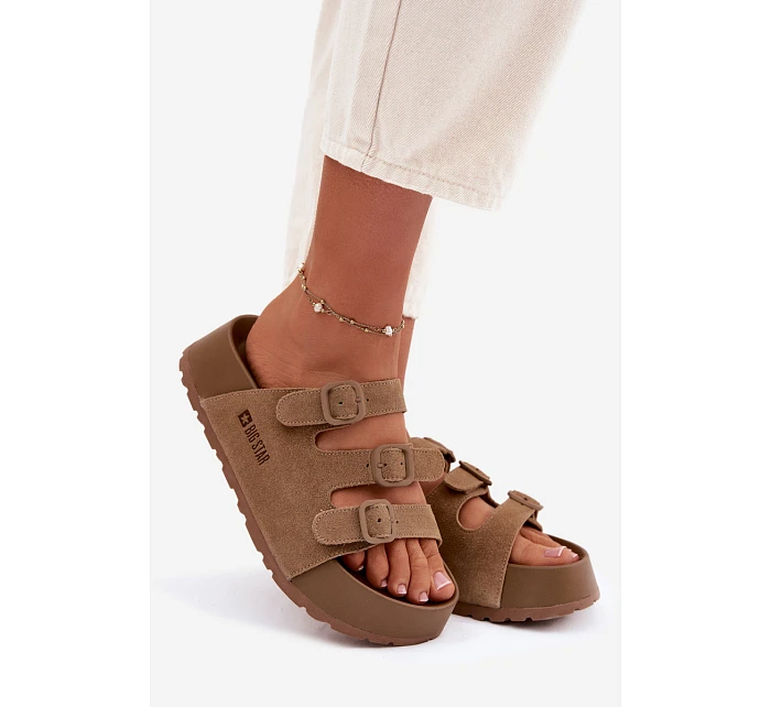 Dámské pantofle na masivní platformě s pásky Big Star TT274530 Camel