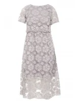 M405 Krajkové midi šaty s výstřihem - šedé