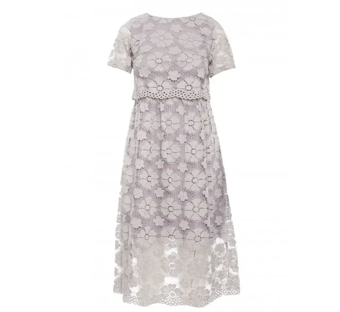 M405 Krajkové midi šaty s výstřihem - šedé
