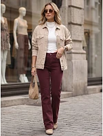 Dámské džíny s širokými nohavicemi a vysokým pasem v bordové barvě FashionStreet UY3105 Dámské džíny s širokými nohavicemi a vysokým pasem v bordové barvě FashionStreet UY3105
