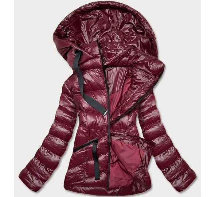 Krátká dámská zimní bunda v třešňové barvě (23066-7)