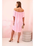 Dámské viskózové šaty s vázáním na  růžové model 21049958 - K-Fashion