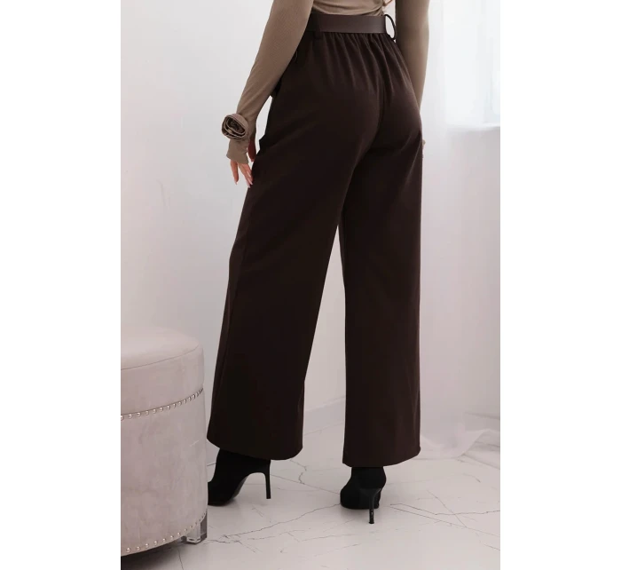 Dámské elegantní kalhoty s páskem a širokou nohavicí hnědé Dámské elegantní kalhoty s páskem a širokou nohavicí hnědé
