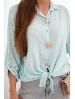 Dámská košile s viskózou a ozdobnými knoflíky a límečkem mátová Dámská košile s viskózou a ozdobnými knoflíky a límečkem mátová