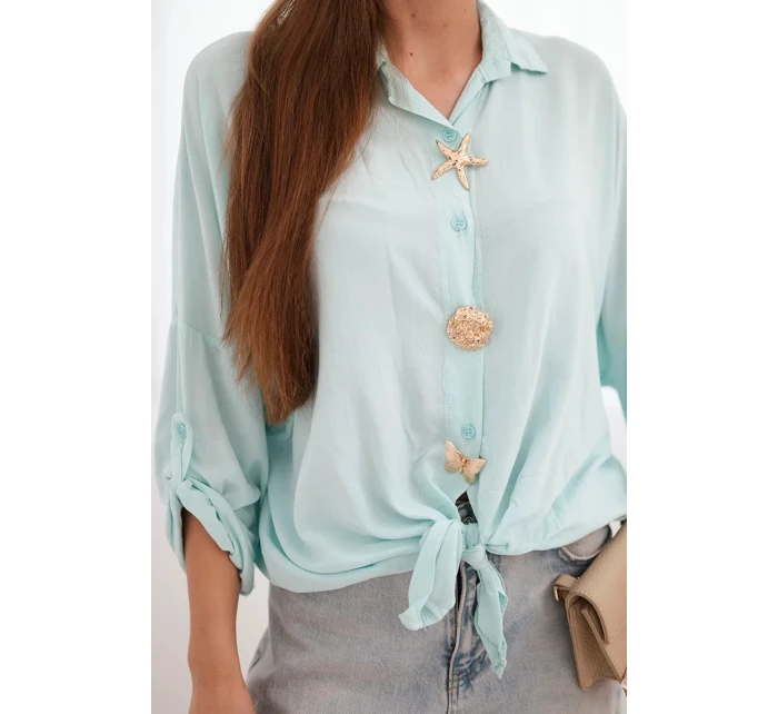 Dámská košile s viskózou a ozdobnými knoflíky a límečkem mátová Dámská košile s viskózou a ozdobnými knoflíky a límečkem mátová