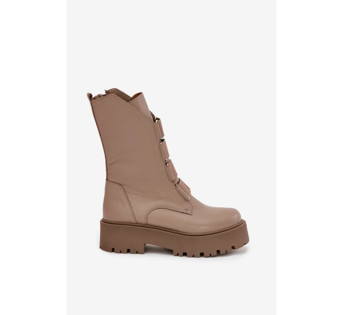 Dámské kotníkové boty z pravé kůže na platformě Zazoo 3795 béžové
