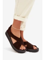 Dámské sandály model 22027710 z přírodního semiše Čokoládové - Zazoo