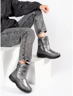 Praktické dámské šedo-stříbrné sněhule platforma Praktické dámské šedo-stříbrné sněhule platforma