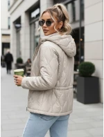 Dámská prošívaná bunda s kapucí světle šedá FashionStreet TY5535 Dámská prošívaná bunda s kapucí světle šedá FashionStreet TY5535