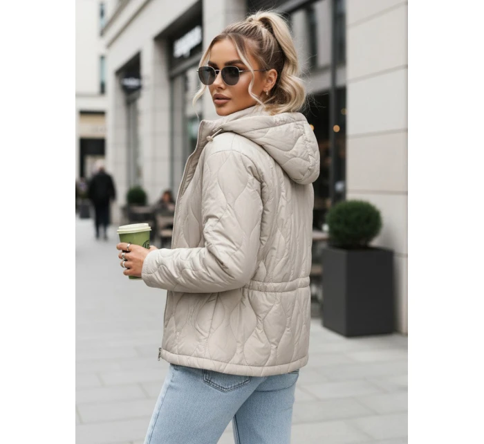 Dámská prošívaná bunda s kapucí světle šedá FashionStreet TY5535 Dámská prošívaná bunda s kapucí světle šedá FashionStreet TY5535