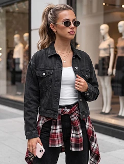 Dámská džínová přechodová bunda, černá, FashionStreet TY6012