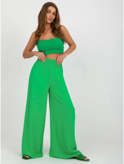 Zelené široké dámské kalhoty s gumou v pase (8390)