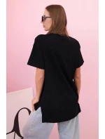Dámské oversize tričko srdcem a třásněmi s krátkým rukávem černé