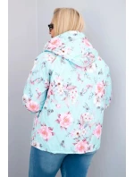 Dámská jarní prošívaná bunda Plus Size s kapucí a květinovým vzorem mátová