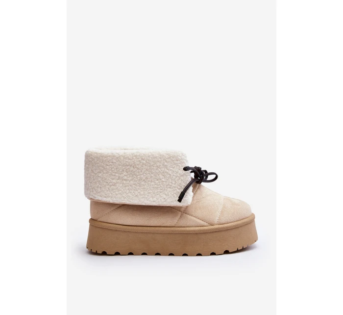 Sněhule na platformě s kožešinou světle béžové model 21644734 - Boto