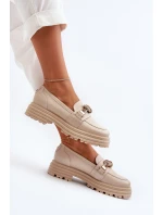 Dámské kožené mokasíny s ozdobou model 21652964 béžové - Laura Messi