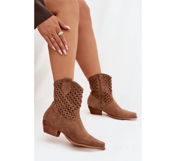Dámské perforované kotníkové boty na podpatku béžové Ferissa