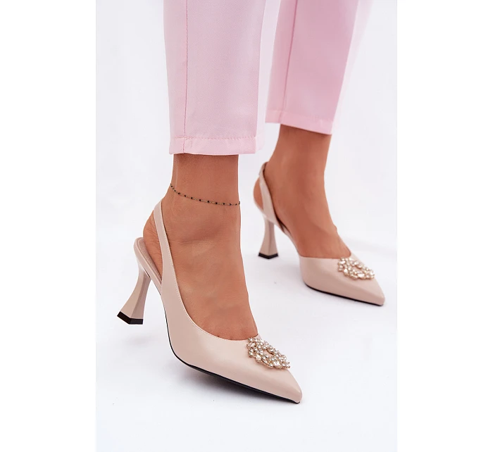 Sandály na podpatku s model 22095233 zdobením Béžové - VINCEZA