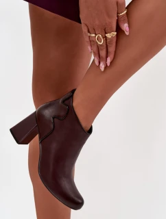 Dámské zateplené kotníkové botky z kůže na sloupku – bordó Ivessara