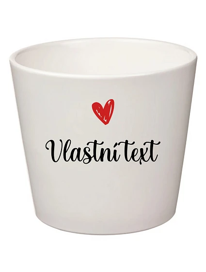 Bílý keramický květináč s vlastním textem - malý 