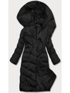 Dlouhá černá dámská zimní bunda (2M-033)