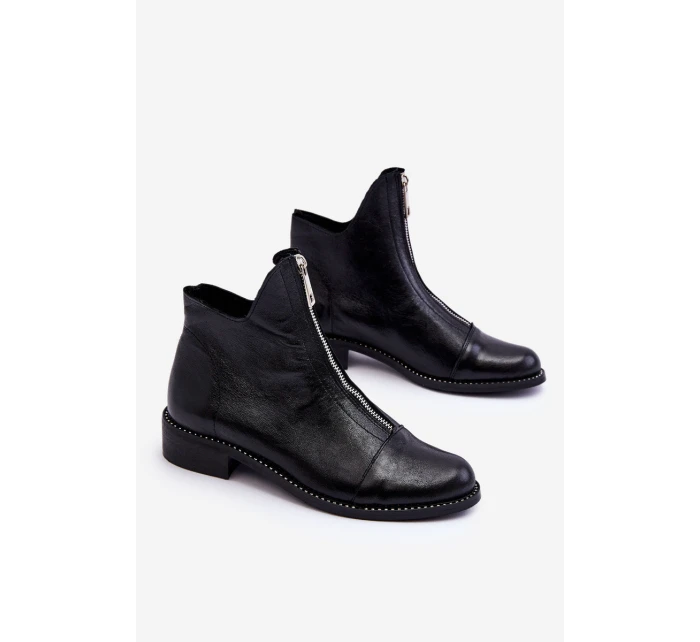 Kožené kozačky na zip Nicole 2785/037 Černá