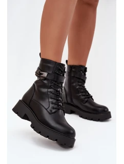 Dámské Boty Pracovní S Ozdobným Páskem Zateplené Eko Kůže Černé Selita