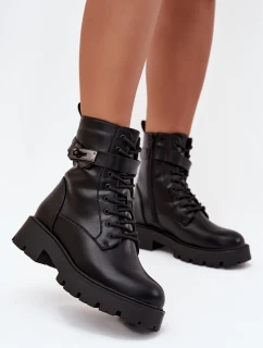Dámské Boty Pracovní S Ozdobným Páskem Zateplené Eko Kůže Černé Selita
