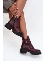 Dámské kožené kotníkové boty s přezkami a ozdobným detailem Zazoo – bordó Dámské kožené kotníkové boty s přezkami a ozdobným detailem Zazoo – bordó