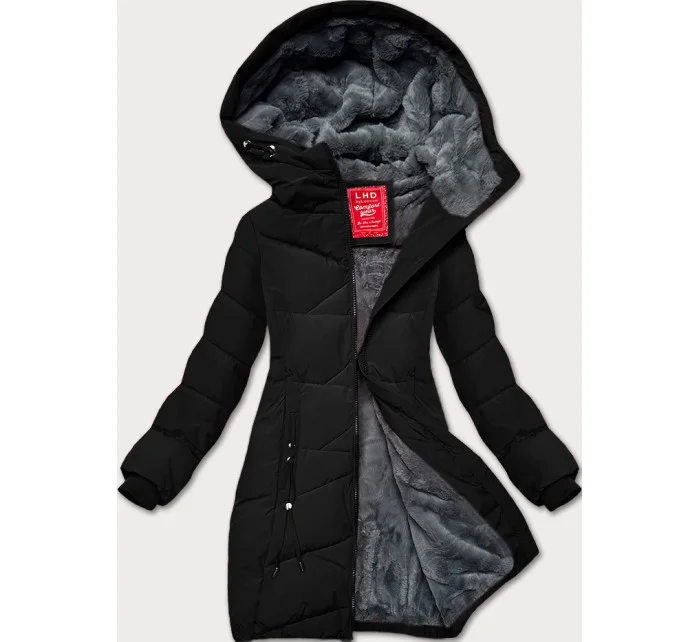 Černá dámská zimní bunda se stahovacími lemy LHD (LHD-24580)